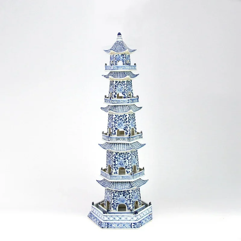 Jingdezhen ceramic blue-and-white Wenchang tower exquisite pagoda decoration tower temple pagoda ornaments