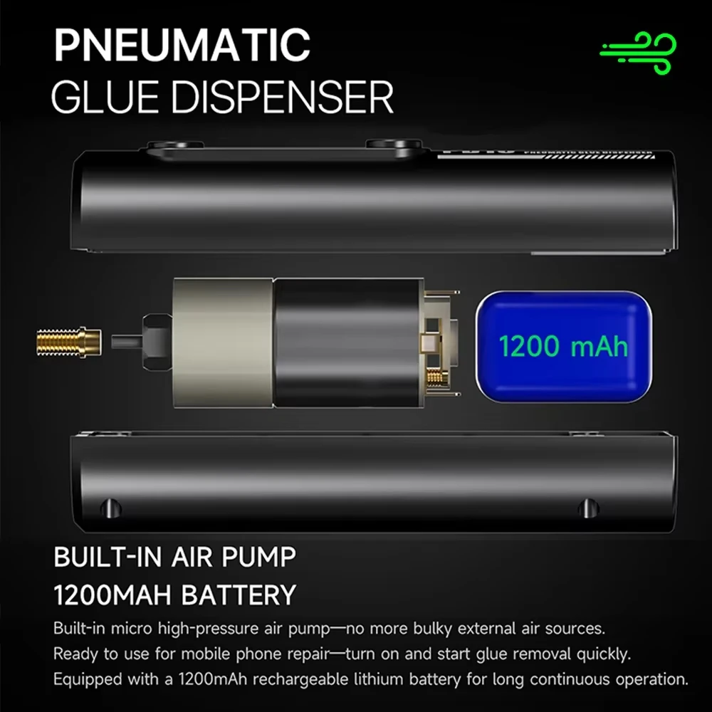 เครื่องจ่ายกาวลม MECHANIC PD10 พร้อมปั๊มลมในตัว แบตเตอรี่ 1200mAh สำหรับกาว UV/น้ำยาประสาน ซ่อมโทรศัพท์