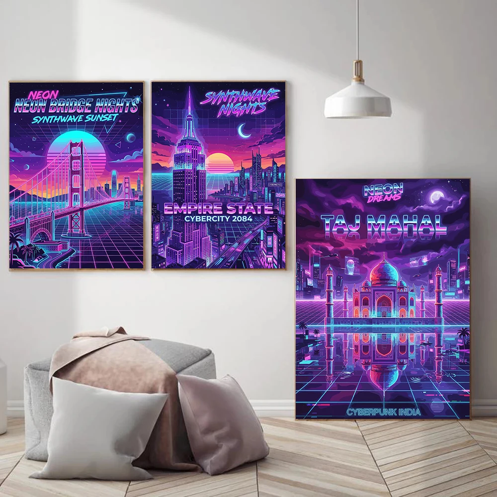 Retro Neon City Nightscape Pos - Home Decor Kuala Lumpur ulasan dan harga