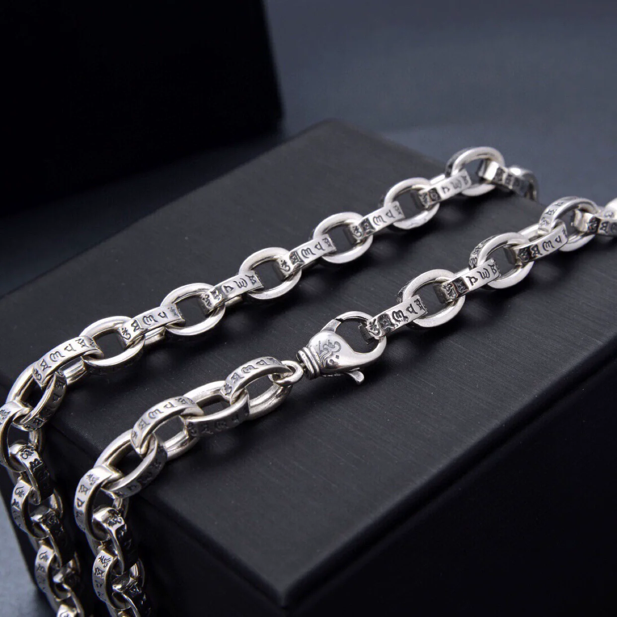925 sterling silver six character personalized necklace with a width of 8mm Rough and domineering retro trend hoodie chain punk