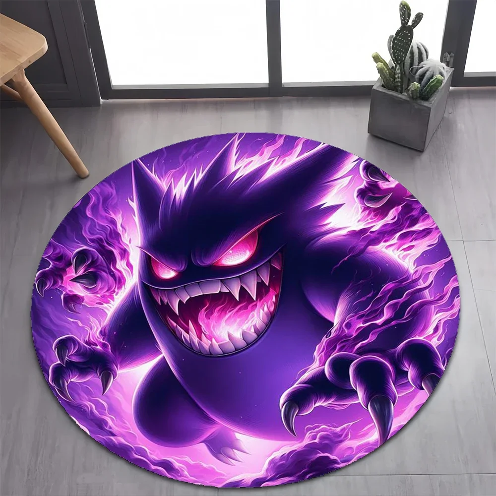 

2025 New Gengar Pokemon Pixel Cartoon Ectoplasma Game Round Carpet Rug for Bedroom Living Room Decoration,pet Decor Floor Mat