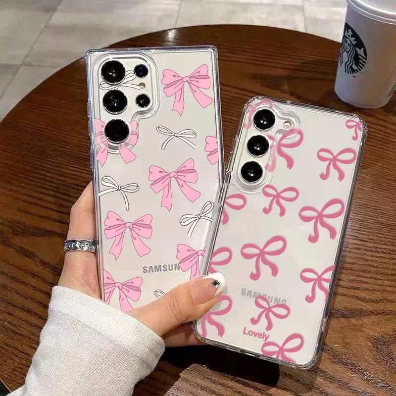 

Cute Pink Bow Phone Case For Samsung Galaxy S25 S23 S24 S22 Ultra Plus Shockproof Soft Cover For Galaxy S24+ S23+ S25+ Shell