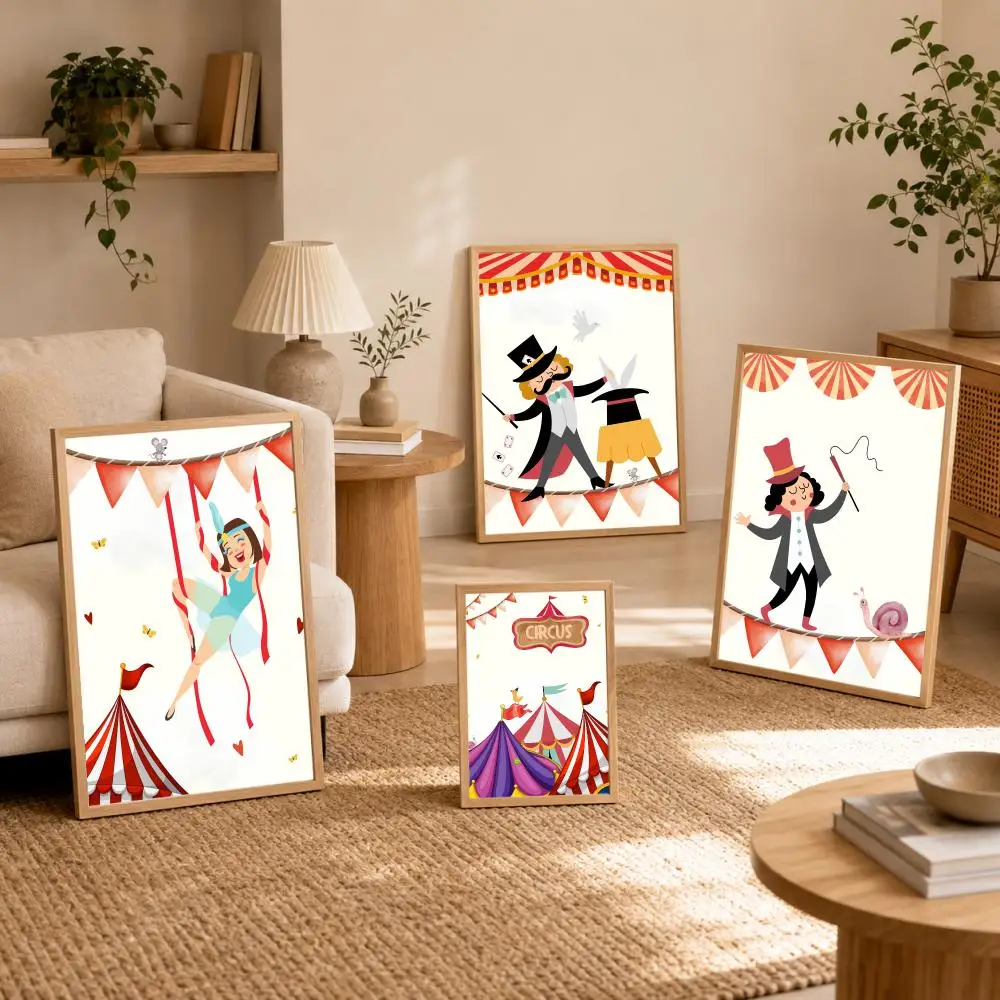 Funny Cartoon Circus House Poster Stickers Mural Painting Self-Adhesive Wall Art Decals for Bedroom Living Room Home Decor Gift