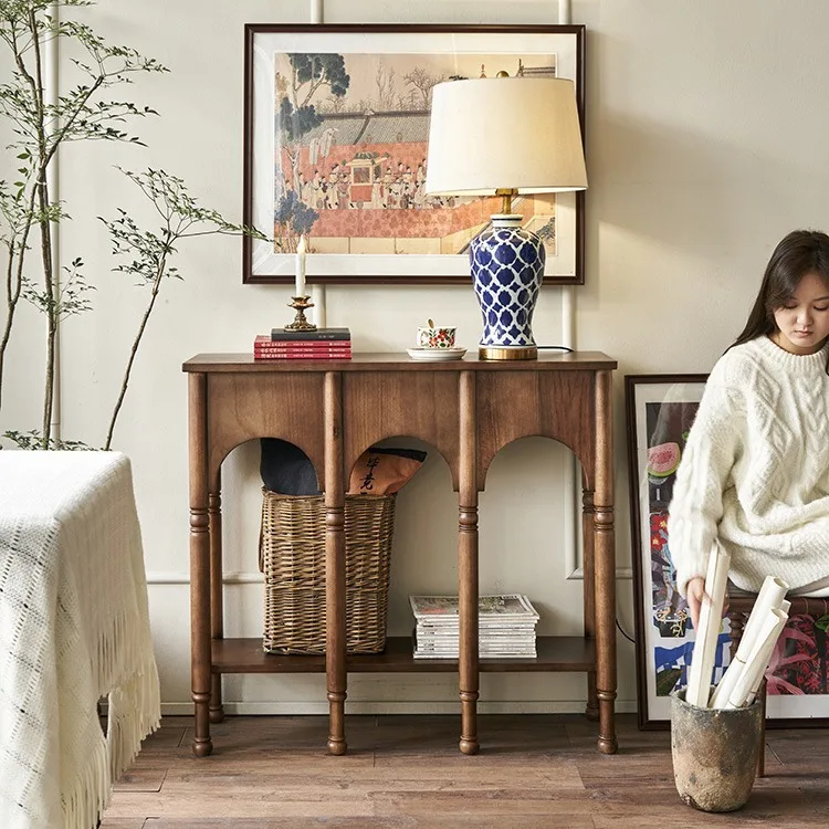 Solid wood entrance cabinet is opposite the door entrance table, ultra-narrow corridor entrance strip table, storage side table