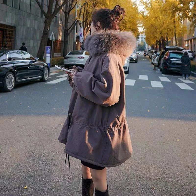 Parka de invierno de alta calidad para mujer, chaqueta de plumón holgada y gruesa, ropa cálida con capucha, abrigo de algodón con cuello de piel