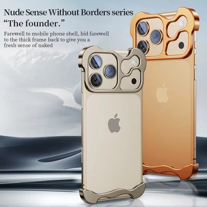 

Irregular Metal Bumper Phone Case For iPhone 17 16 15 14 13 12 Pro Max Plus 17Air 16E Aluminum Alloy Frameless Shockproof Cover