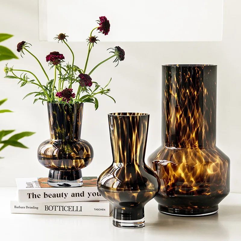 

Modern leopard print leopard point pure handmade glass vase water cup succulent flower pot flower arrangement home decoration