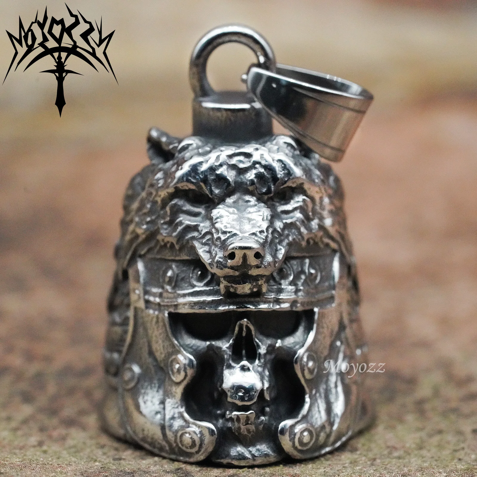 

Guardian Bell Vintage Warrior Wolf Head Motorcycle Biker Lucky keychain charm mother road Gift & FREE Bell Hanger