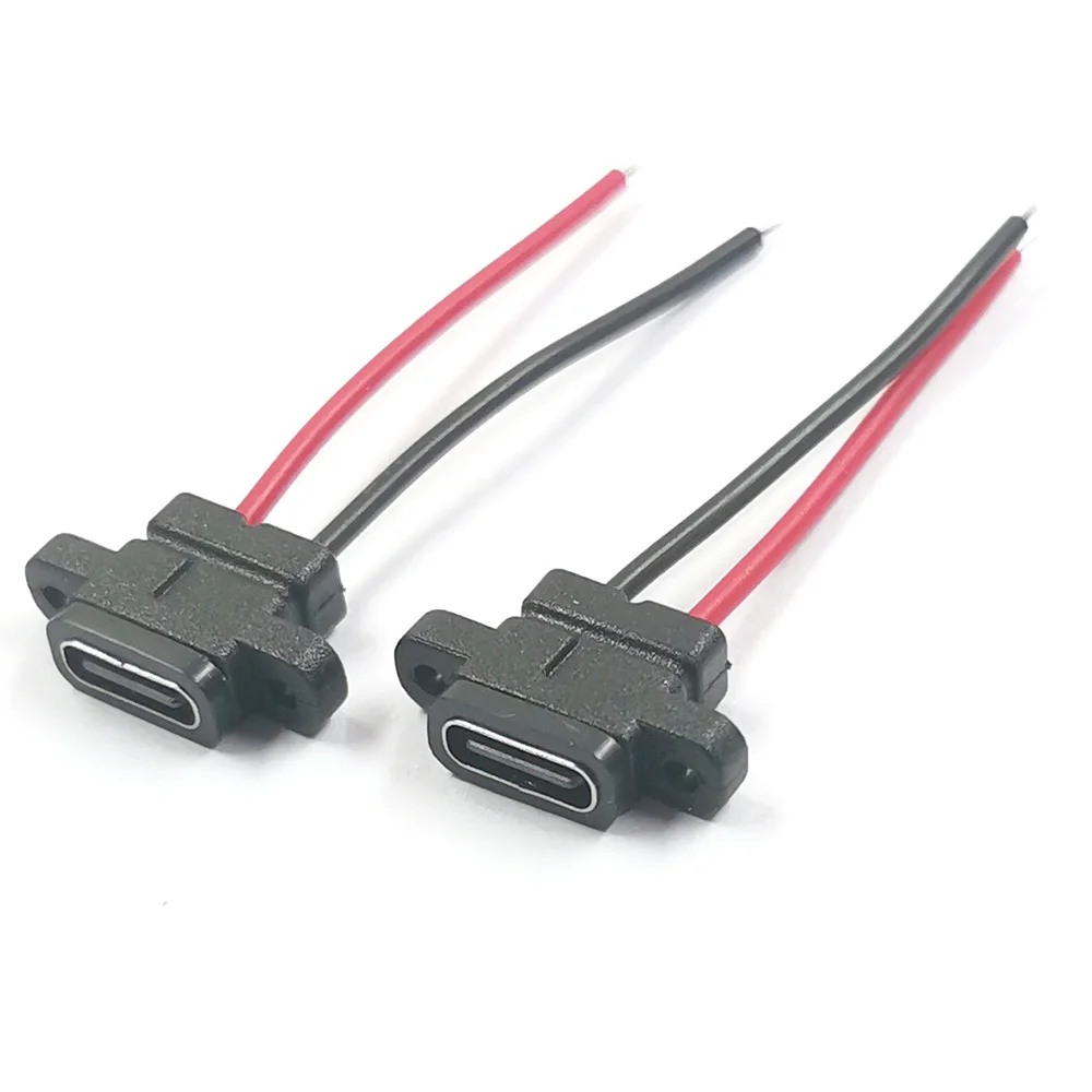 مقاوم للماء أنثى USB نوع C منفذ المقبس مع ثقب المسمار ، تهمة سريعة ، واجهة الشحن ، موصل USB مع كابل ، 2 دبوس