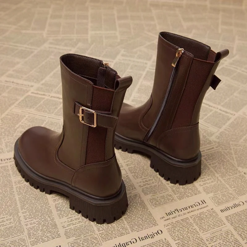 

Зимние женские сапоги-чимни, модные европейские ботинки до щиколотки, осенняя новинка, сапоги средней высоты