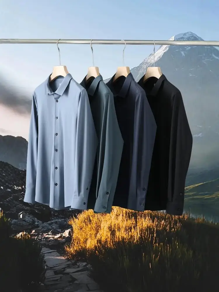 

Men's Casual Luxury Busin irt Elastic No-iron Memory Anti-wrinkle Fabric Pure Color Versatile Commuting Top