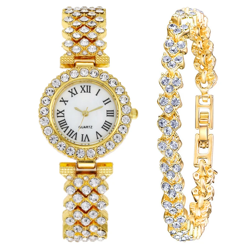 Women Steel Bracelet Watch Quartz Luxury Fashion Set With Diamonds