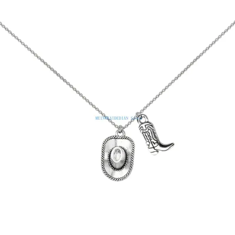 

C1FE Western Styles Сплав Ковбойская шляпа шляпа подвесной колье кожу