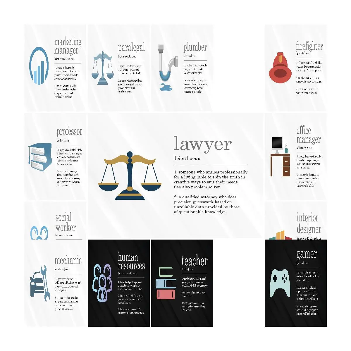 Funny Lawyer Definition Poster  Humorous Legal Profession Quote Print Wall Art Decor for Office Culture Collection