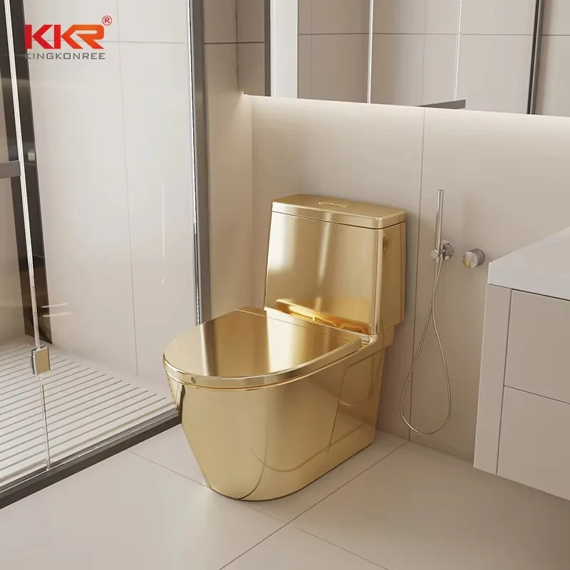 Luxury Gold Modern Toilet Set One-Piece Dual-Flush Square Bowl With S-Trap & Floor Mounted Design