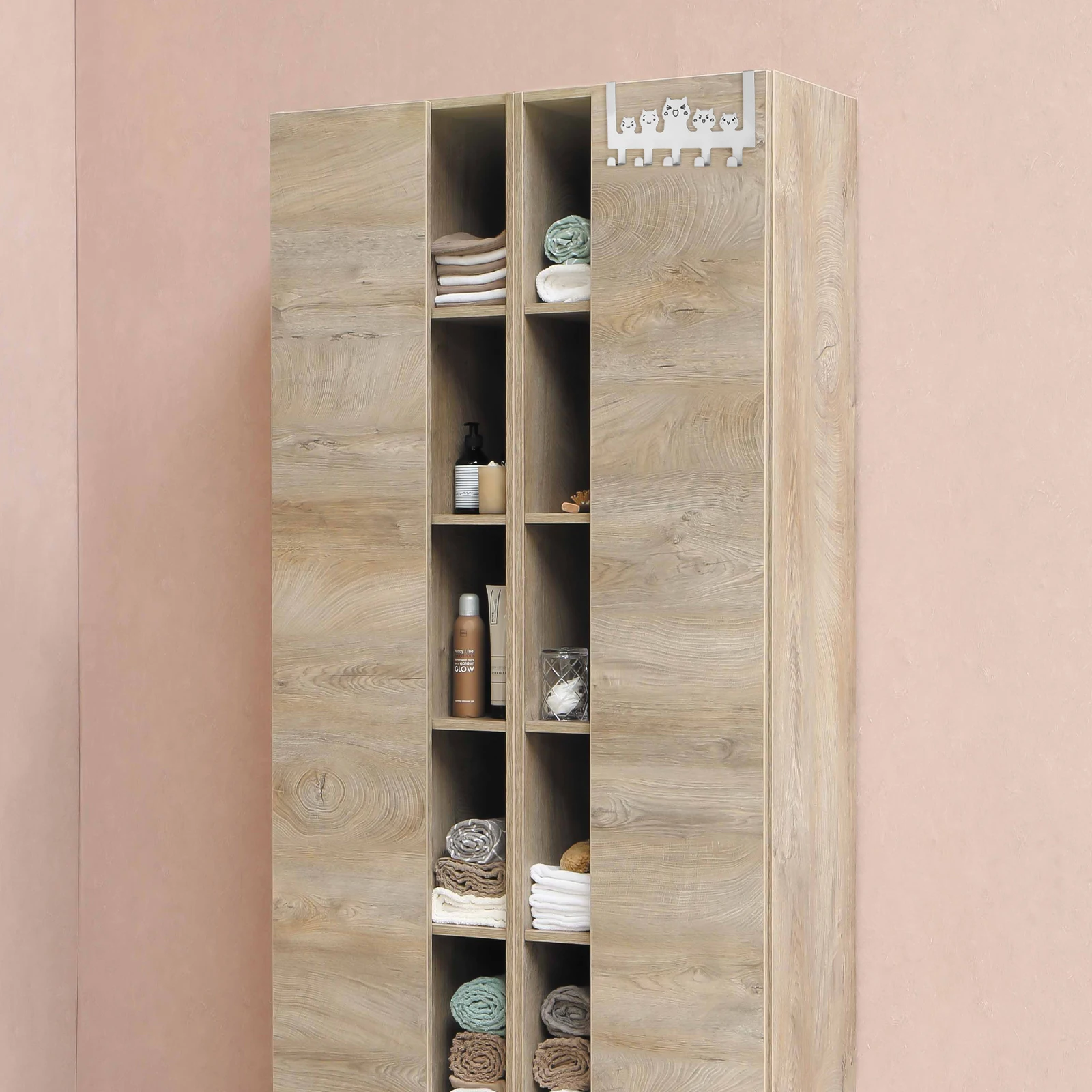 

Punch-Free Hook Creative Cat-Shaped Door Back Art Hanger Coat Rack Single Row Wrought Iron Hook for Hats Towels Bags