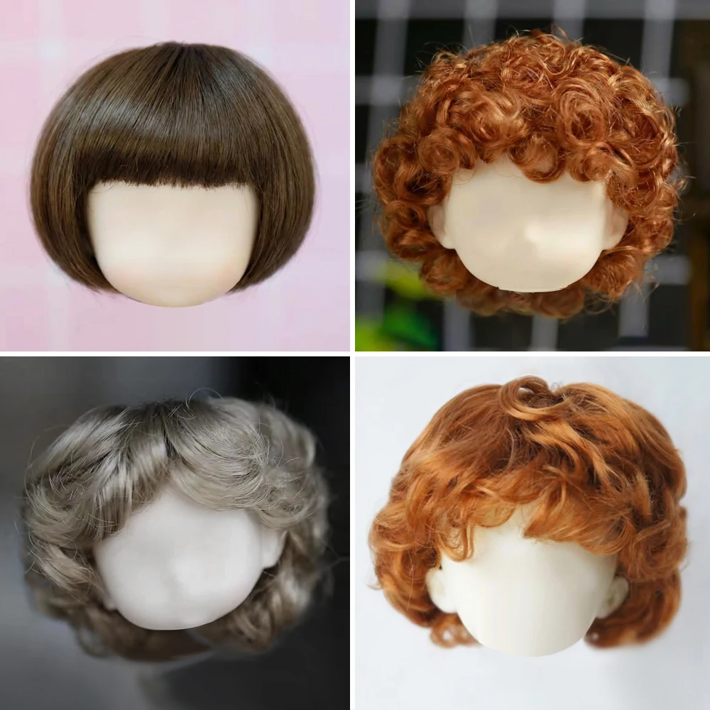 Adorable Doll Wig Golden Brown Black Short Hair Cute Bobo Style for OB11、1/8 BJD Doll Curls Doll Accessories