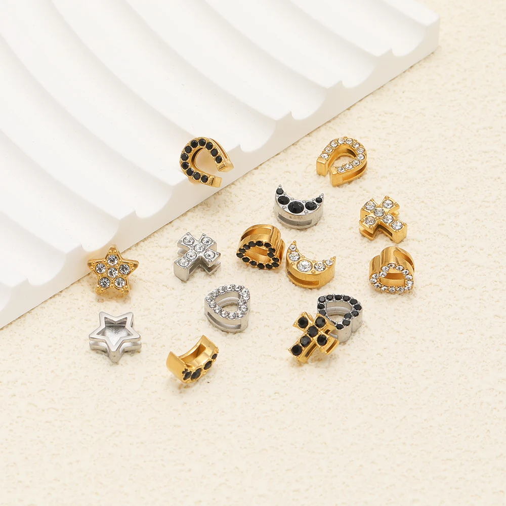 5개/세트 스테인리스 스틸 지르콘 별 하트 십자가 비즈 금도금 비즈 DIY 트렌디 쥬얼리 제작 목걸이 팔찌 부자재