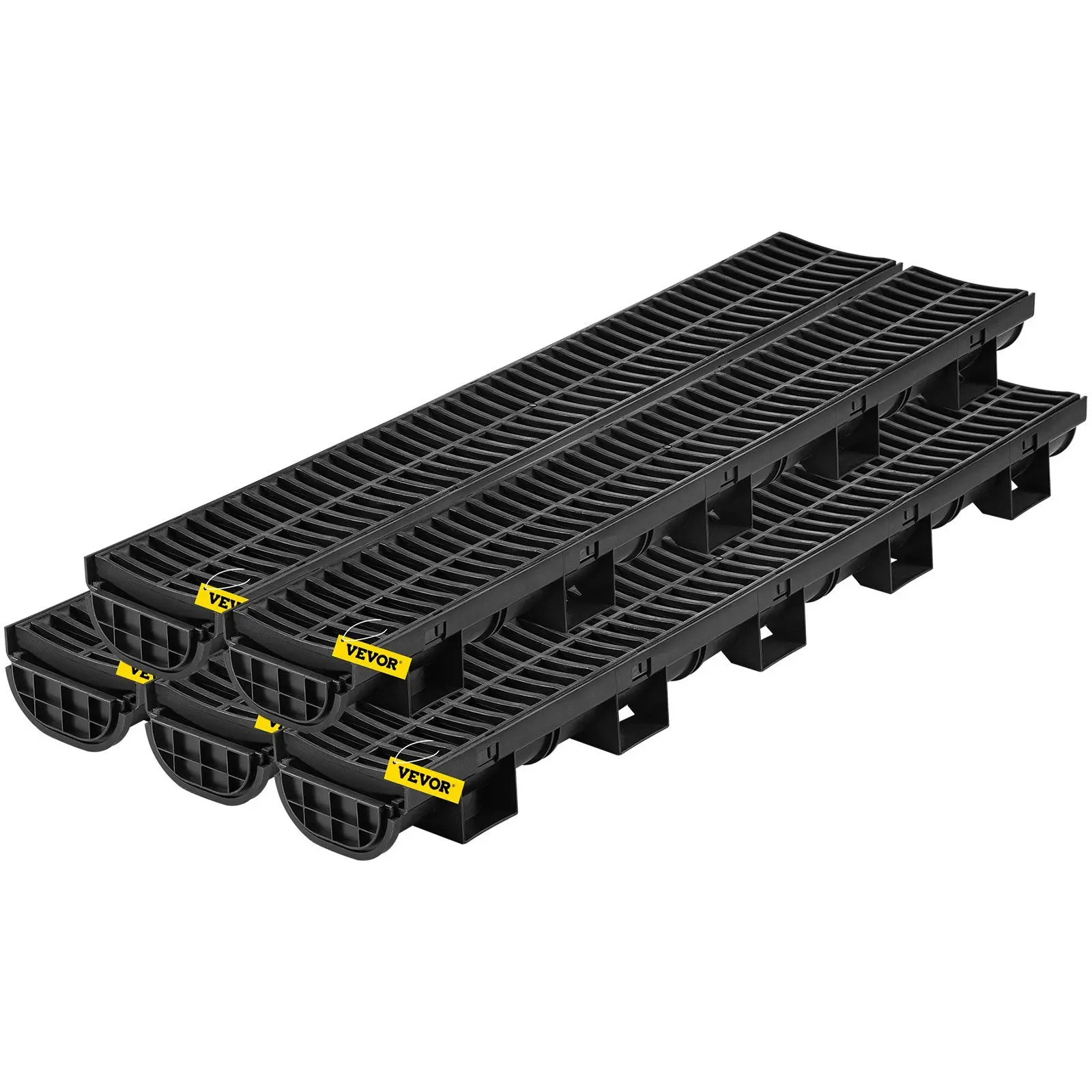 VEVOR Trench Drain System, Channel Drain with Plastic Grate, 5.7x3.1-Inch HDPE Drainage Trench, Black Plastic Garage Floor Drain