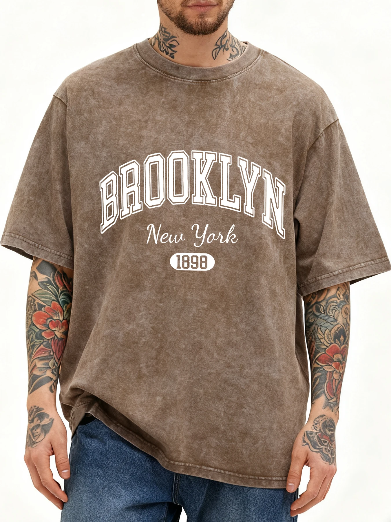 Brooklyn New York Druck Retro T-Shirt Herren Sommer Atmungsaktive Baumwolle Hip Hop T-Shirts Weiche Gewaschene Tops Unisex Rundhals Kleidung