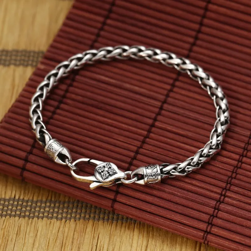 

Six Character True Words Diamond pestle hemp rope bracelet for men and women 925 sterling silver personalized vintage Thai silve