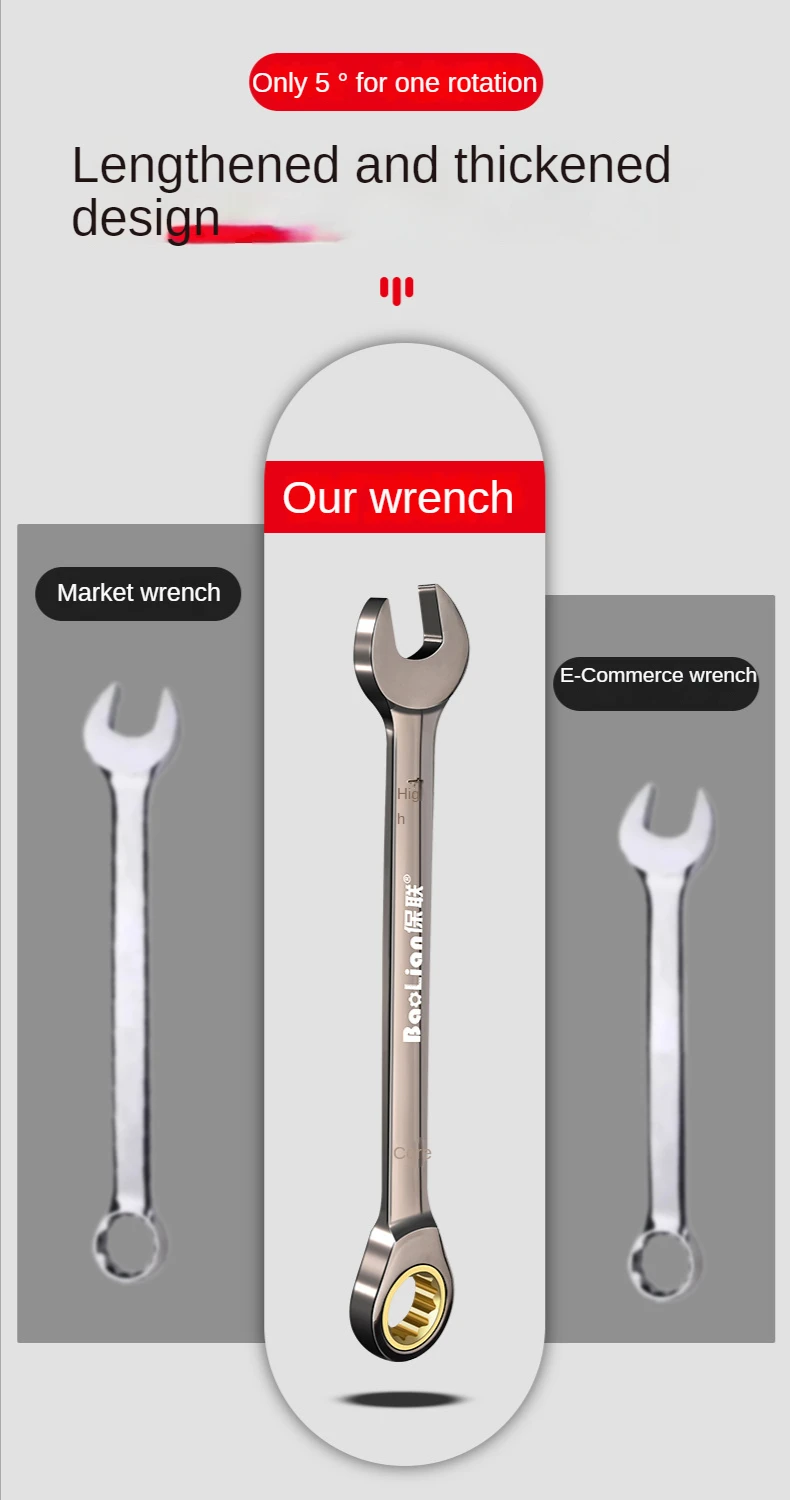 Ratchet wrench, quick and labor-saving, industrial grade, extended opening, small board, double end automotive repair tool set