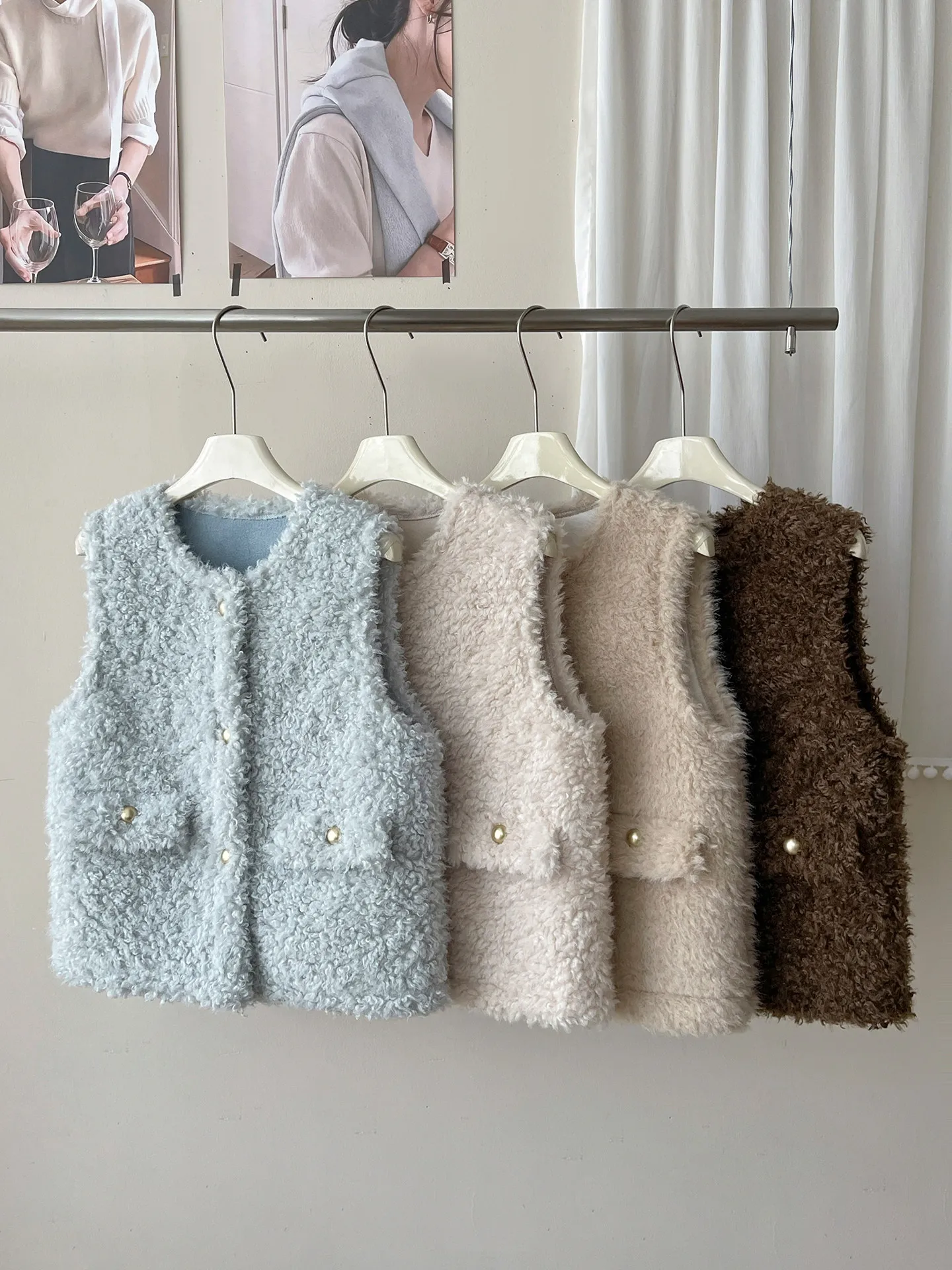 

Женский элегантный осенне-зимний свободный жилет из искусственной шерсти с круглым вырезом, женский однотонный короткий жилет без рукавов из искусственного меха, верхняя одежда