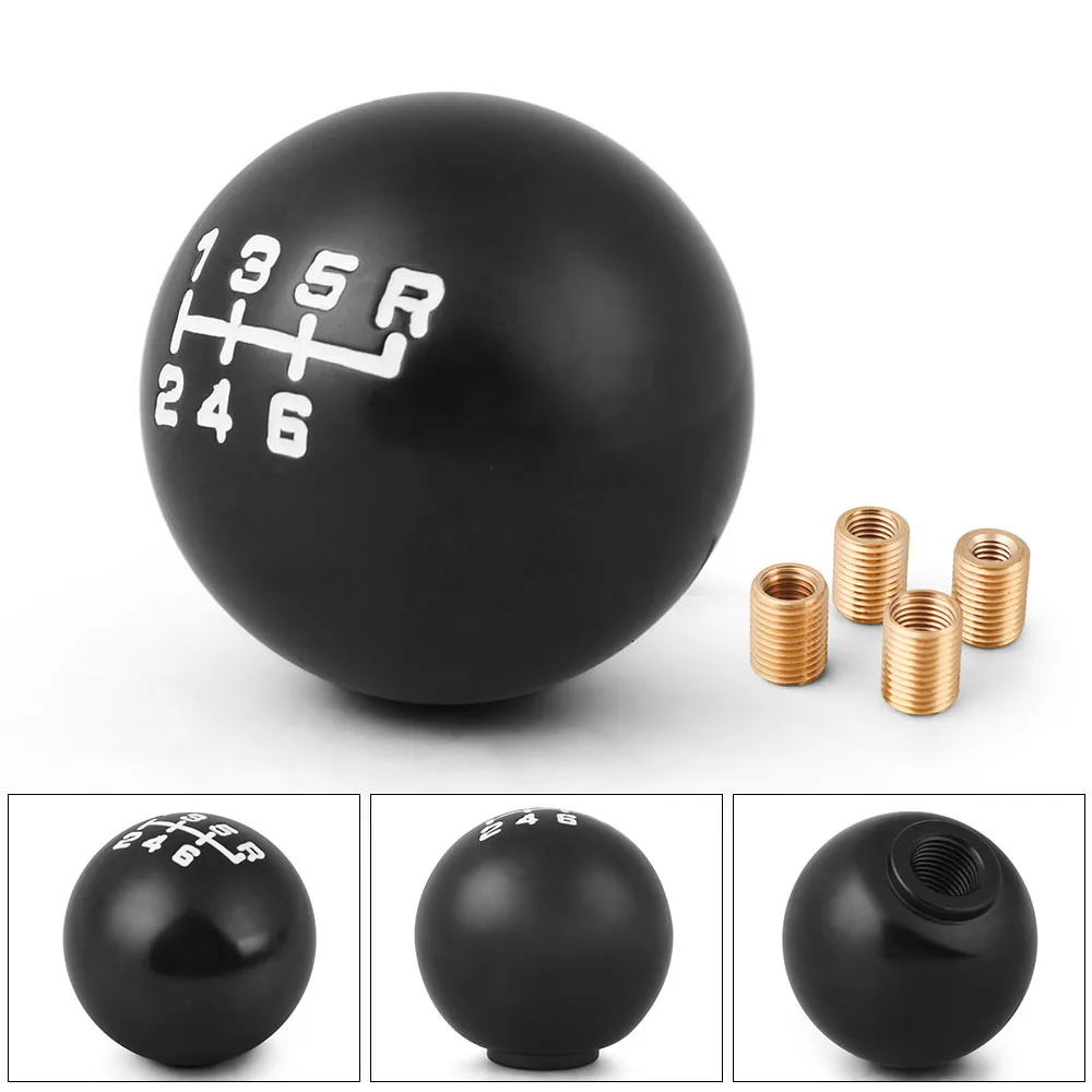 Aluminium 6 SPEED Gear Shift Knob Car Ball Shape Black Shifting head With 4 adapters Classic gear head