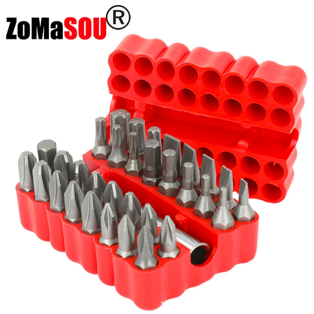 

33pcs Magnetic Security Screwdriver Bit Torq Torx Hexagonal Star Spanner Electric Holder Bits Set 1/4" 6.35mm for Screwing