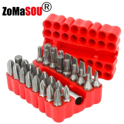 33 pçs chave de fenda de segurança magnética bit torq torx hexagonal estrela chave titular elétrico bits conjunto 1/4 