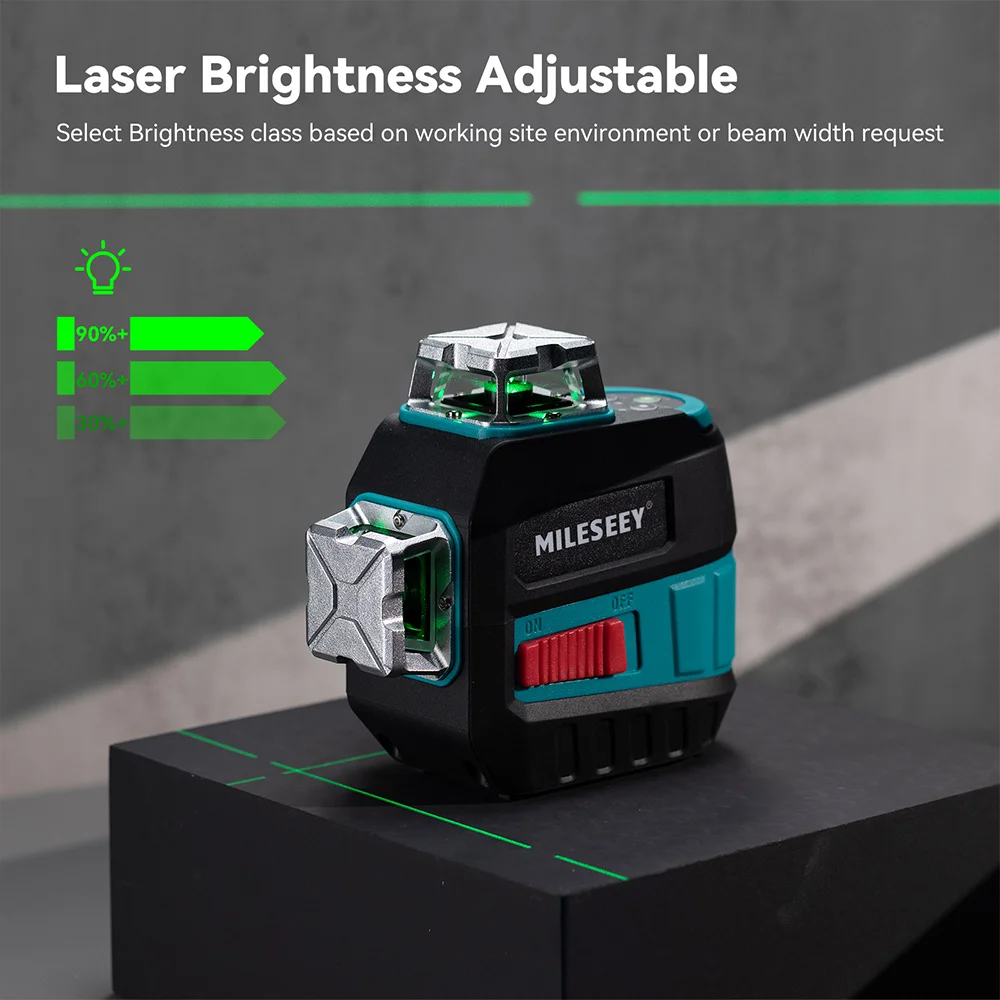 Mileseey 3D 12 Lines Green Laser Level,3*360 Horizontal Vertical Cross,Auto Self-Leveling Manual Mode Rechargeable,For Deco