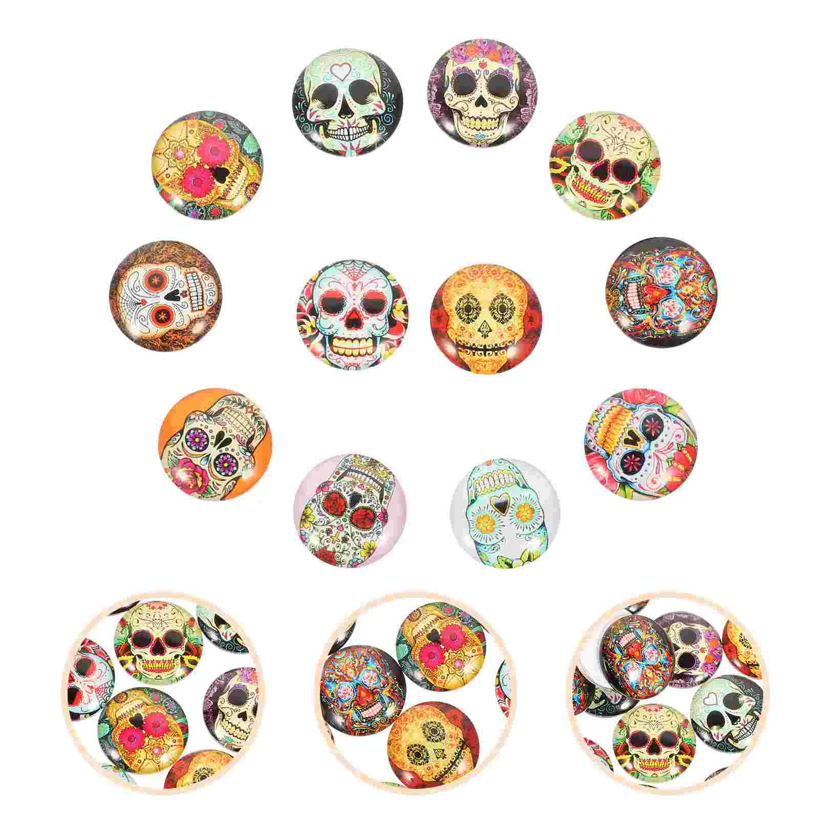 

100 Pcs Time Patch DIY Crafts Round Glass Cabochons Gems Charm Materials Skull Pattern