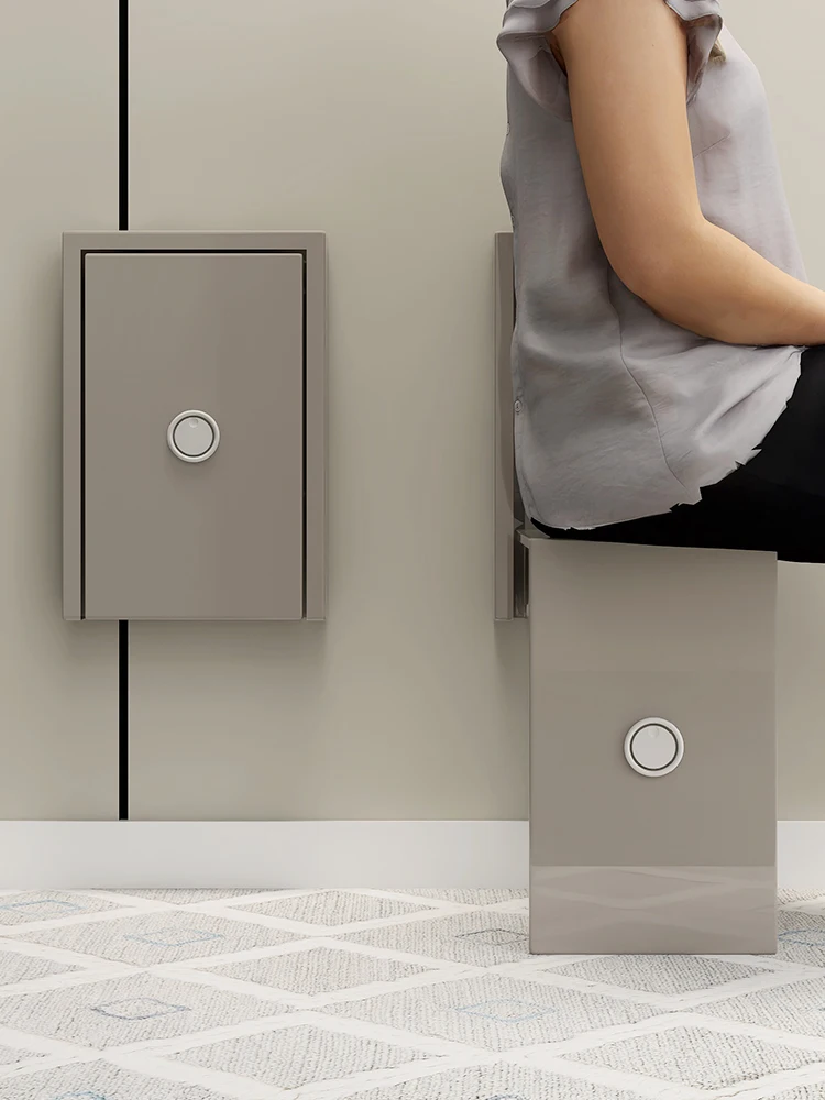 Ultra-thin invisible folding shoe changing stool wall hanging home doorway aisle entrance saving bathroom wall-mounted metal