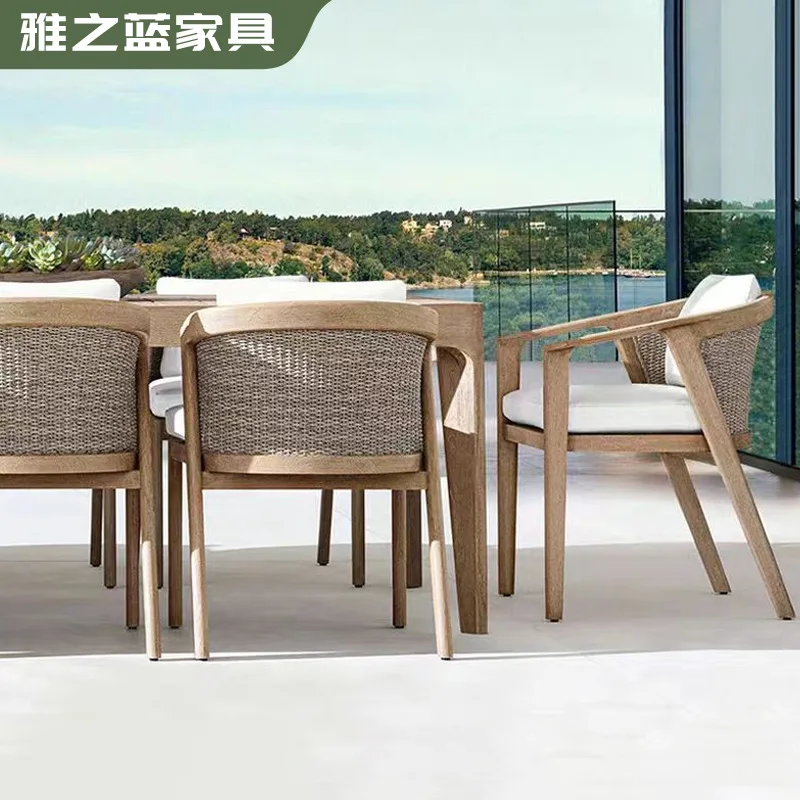 

Outdoor Solid Wood Dining Table Villa Courtyard Outdoor Teak Long Table Hotel Garden Outdoor Solid Wood Dining