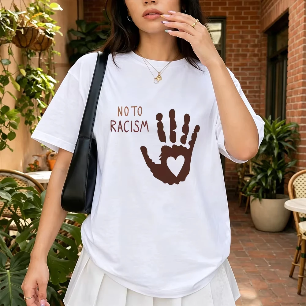 No To Racism Heart Handprint Slogan T Shirt Women Social Justice Activist Print Tee Equality Peace Top Casual Streetwear