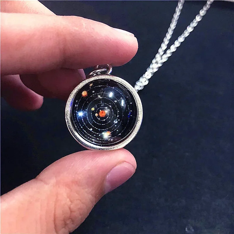 Подвеска Solar System Universe Space Two-sided Glass Ball Pendant Necklace Popular For Women Men Moon Sun Earth Planet Jewelry