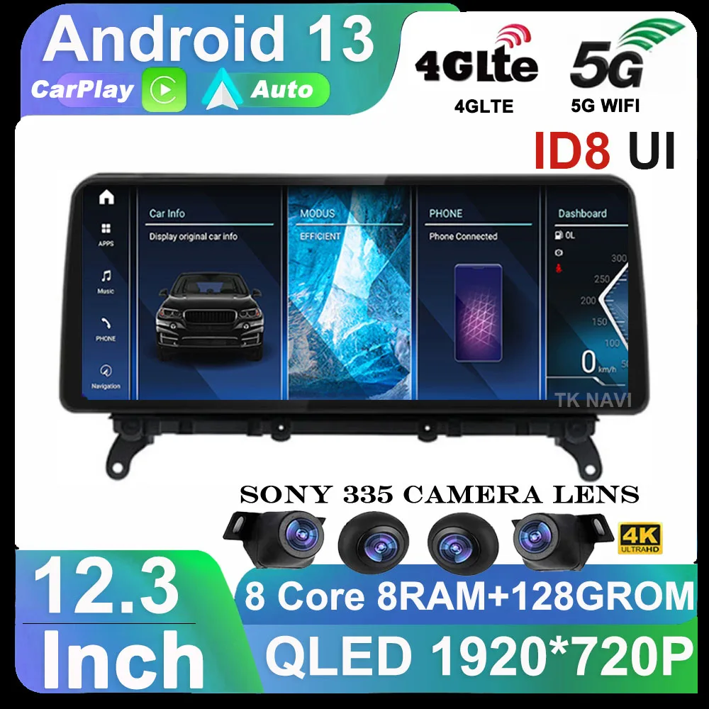 Pemutar Multimedia mobil, navigasi Multimedia mobil Auto Android 13 12.3 "untuk BMW X3 F25 X4 F26 CIC NBT Radio mobil Monitor GPS Carplay WIFI + 4G