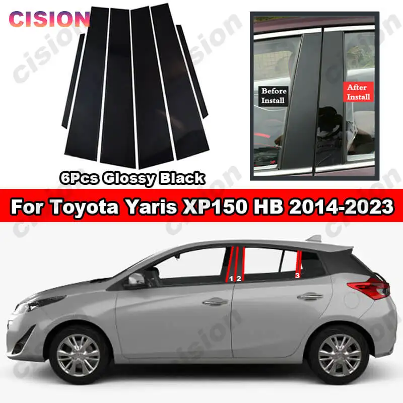 

Glossy Black Car Door Center Middle Window Column B C Pillars Post Cover Mirror Effect Trim For Toyota Yaris XP150 HB 2014-2023