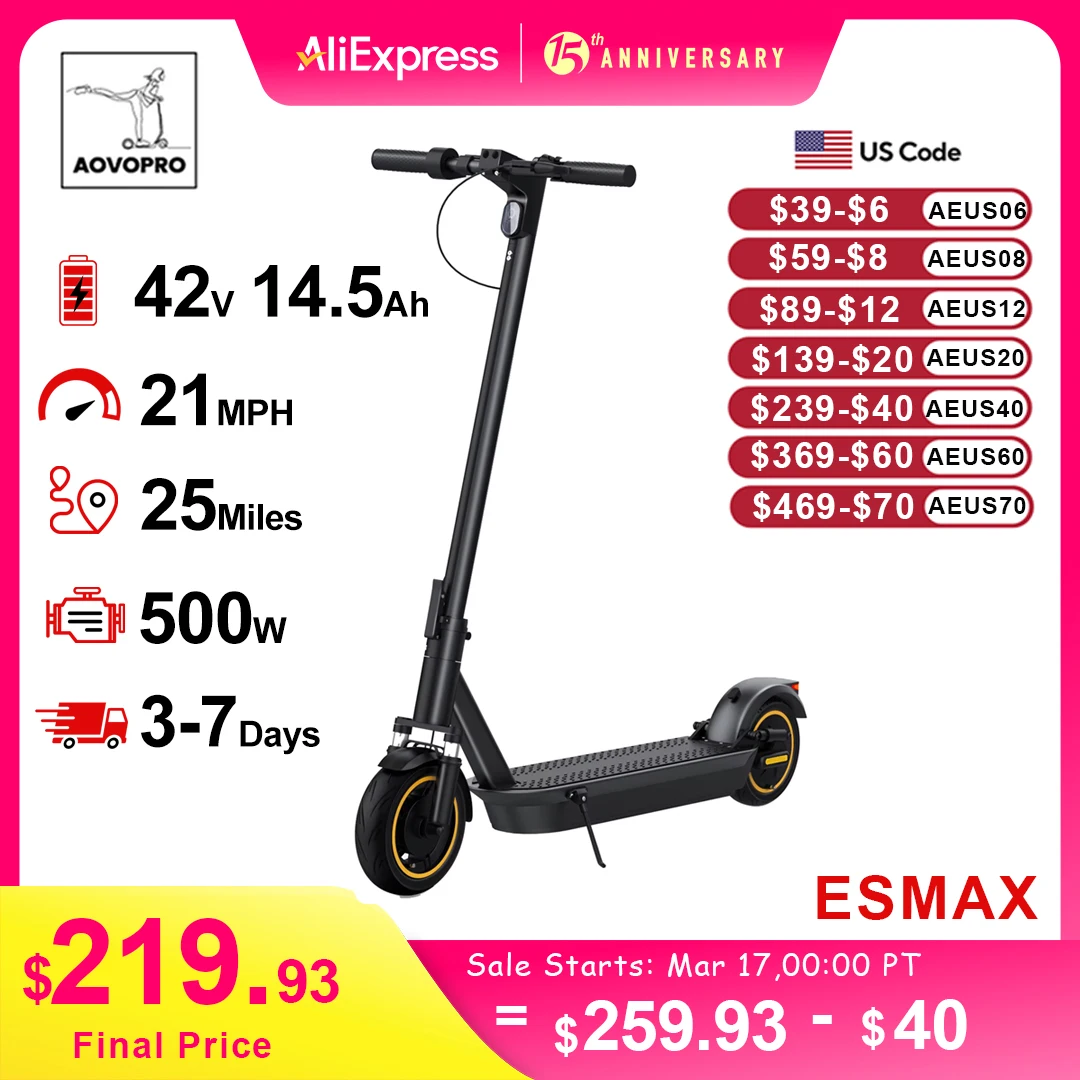 AOVOPRO New ESMAX Electric Scooter 500W 35km/h Adult APP Smart Scooter Shock-absorbing Anti-skid Folding Electric Scooter