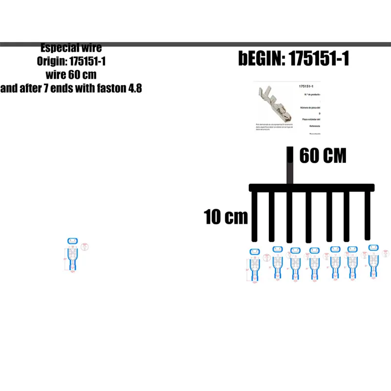 60CM 175151-1 20AWG Male Female faston 7ENDS 4.8 mm Female connector terminal auto wiring harness