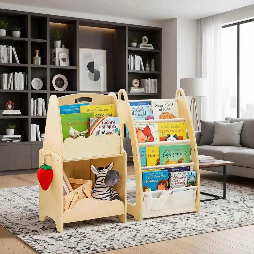 

5-Tier Toddler Bookshelf and Toy Organizer, Wooden Storage Unit for Kids' Books and Toys, Playroom Nursery Furniture