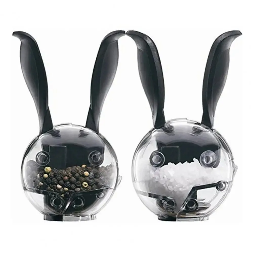 Manual Rabbit Ears Salt Pepper Mill Ball Shaped Mini Salt and Pepper Grinder Transparent Ceramic Mill Core Plastic Abrader Spice