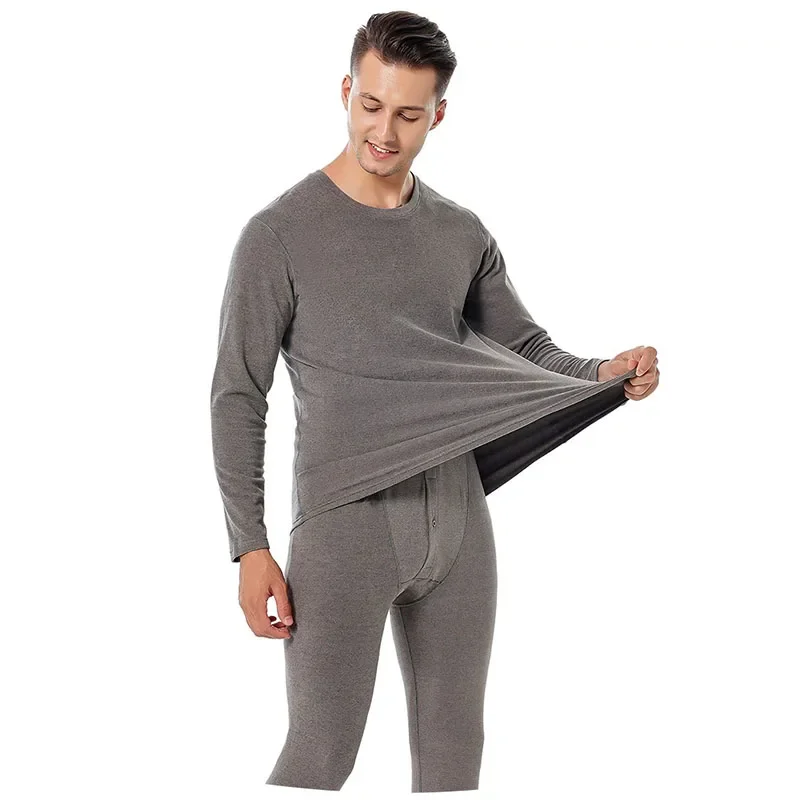 2025 Autumn Winter Thermal Underwear Men Traceless Keep Warm Underwear Long Johns Men's Elastic O-Neck Top Pants Two-Piece Set