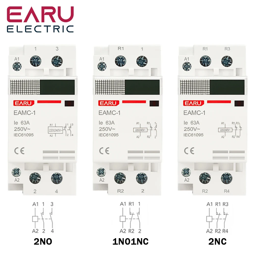 

Din Rail Automatic Modular Household Contactor Switch Controller With Transparent Window AC230V 2P 63A 2NO 2NC 1NO1NC 50Hz 250V~