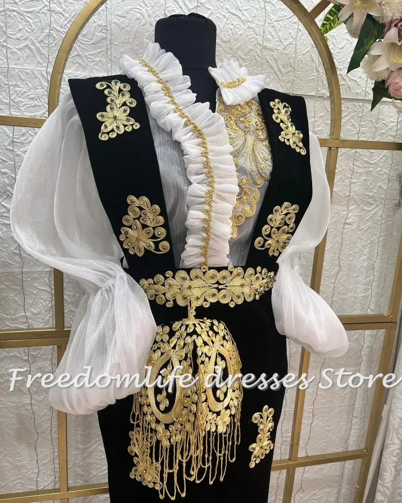 Cara&Alan Albanian Evening Dresses Long Sleeves Lace Applique Traditional Kosovo Wedding Party Dress Women Caftan Customized