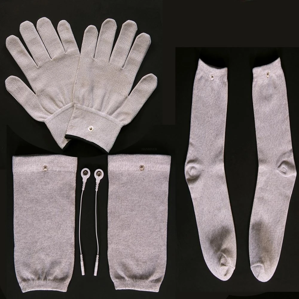 Conductive Silver Fiber TENS/EMS Electrode Therapy Gloves+Socks+Knee Pads Electrotherapy Unit For Phycical Therapy
