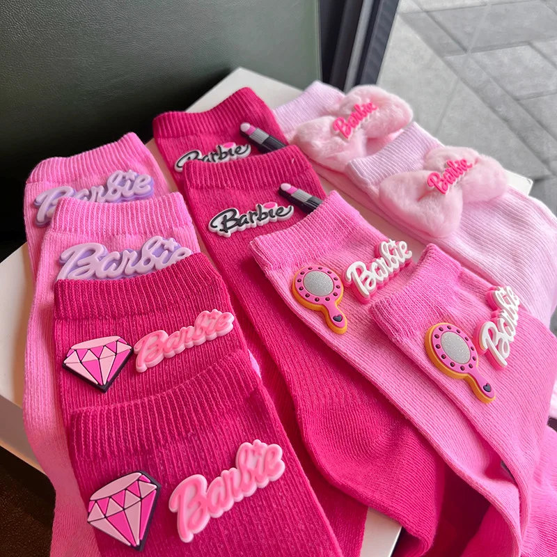 Fashion Barbie Kawaii Pink Love Cute Stockings Girls Autumn Winter Y2k Breathable Casual Sweet Students Cartoon Home Socks Gifts