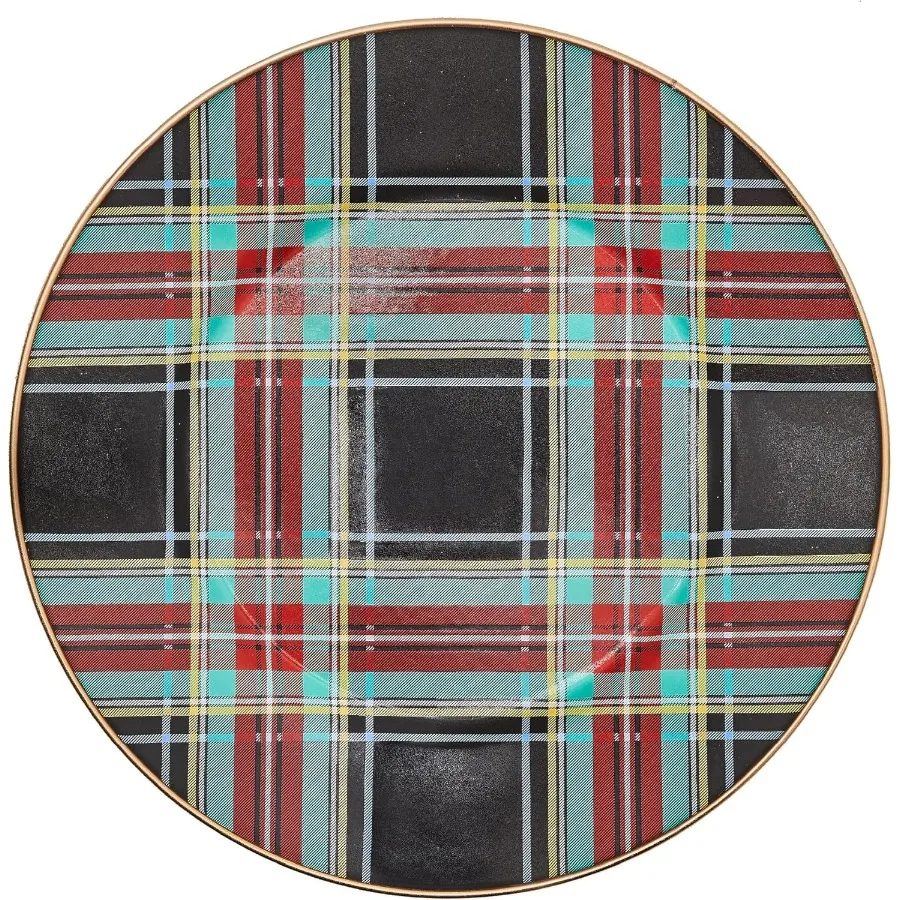 

Enamel Dinner Plate Decorative Dinnerware Plate 10 Inches Black Tartan