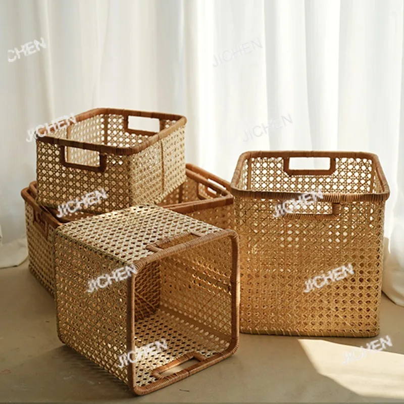 

Скандинавские роскошные сетчатые корзины для хранения, ручные ручные квадратные корзины для хранения одежды, осенняя окантовка виноградной лозы, креативный домашний декор