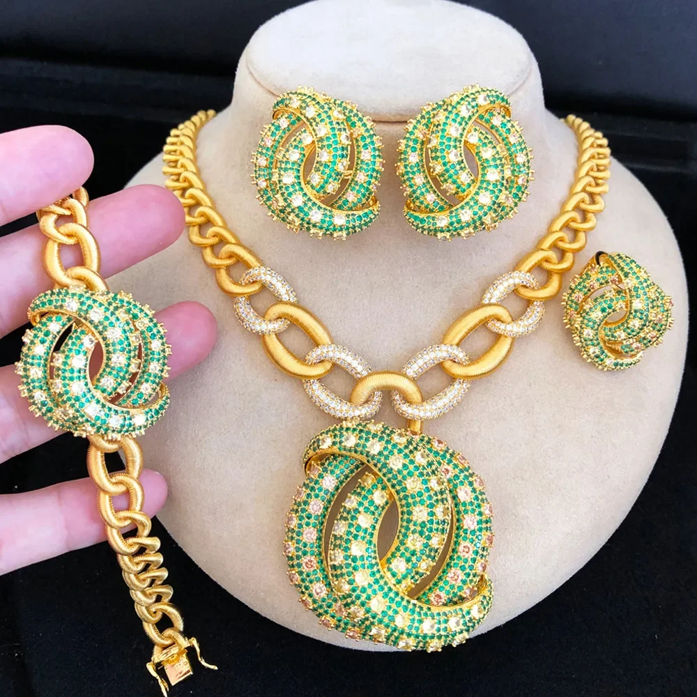 NEW Trendy 4PCS Luxury Big Bold Cross Jewelry Sets For Women Wedding Cubic Zircon Indian African Dubai Bridal Necklace